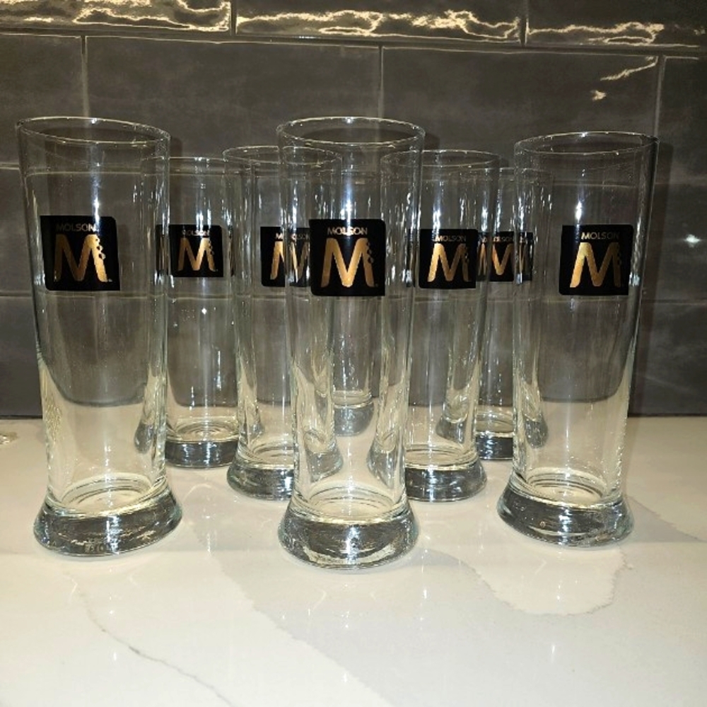 Retro Set of 8 Molson Footed Pilsner Collectible Beer Glasses Barware